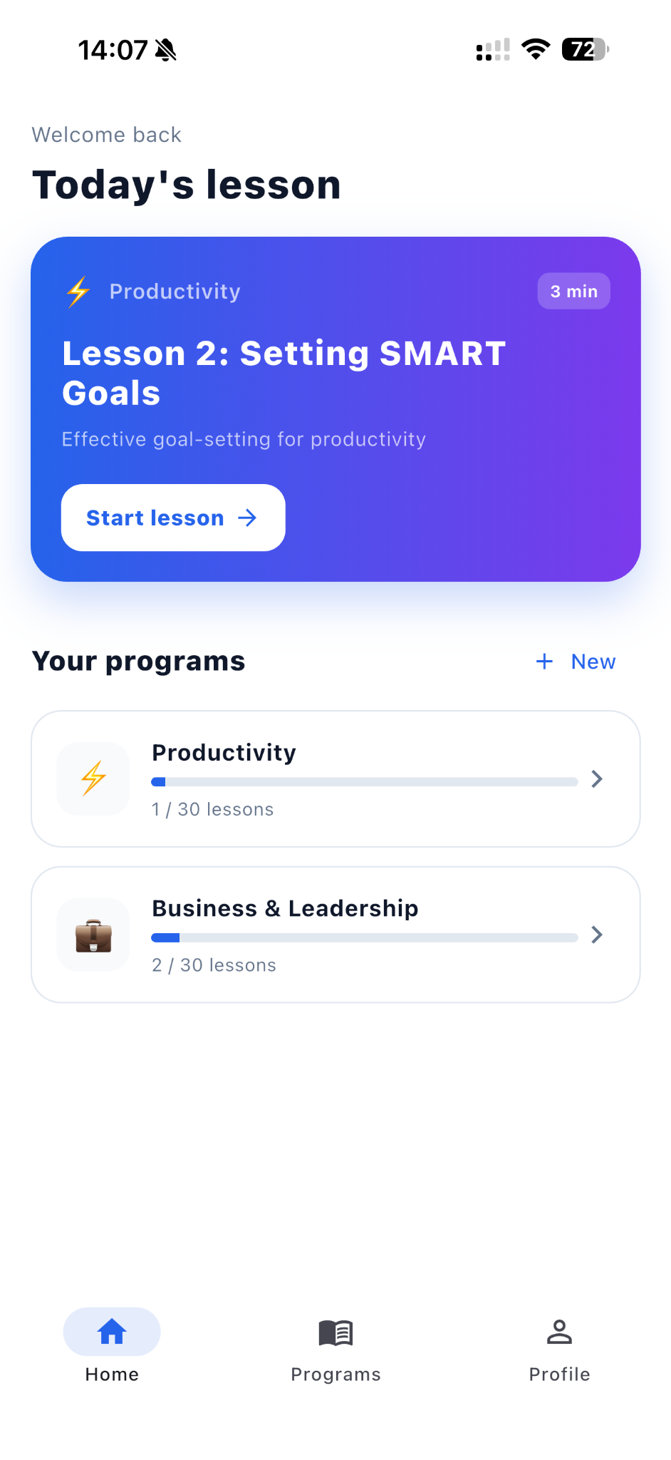 MicroLearning App mobile app interface screenshot